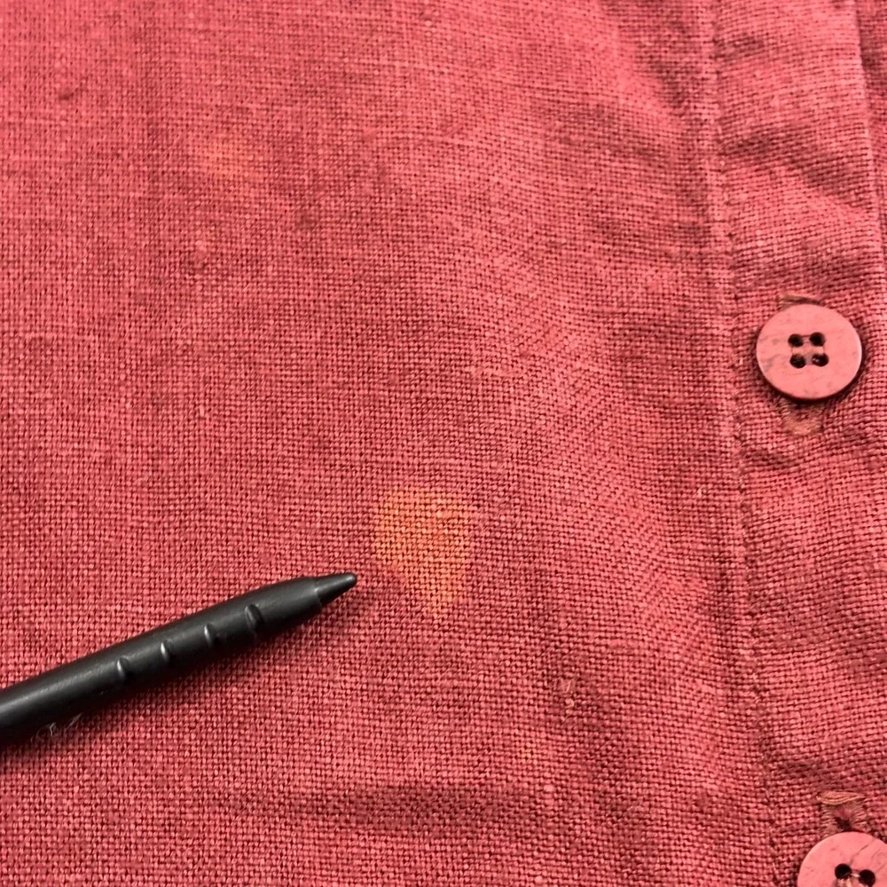 VTG Eileen Fisher Irish Linen Stand Collar Mandarin Shirt Womens‎ S Burnt Red
